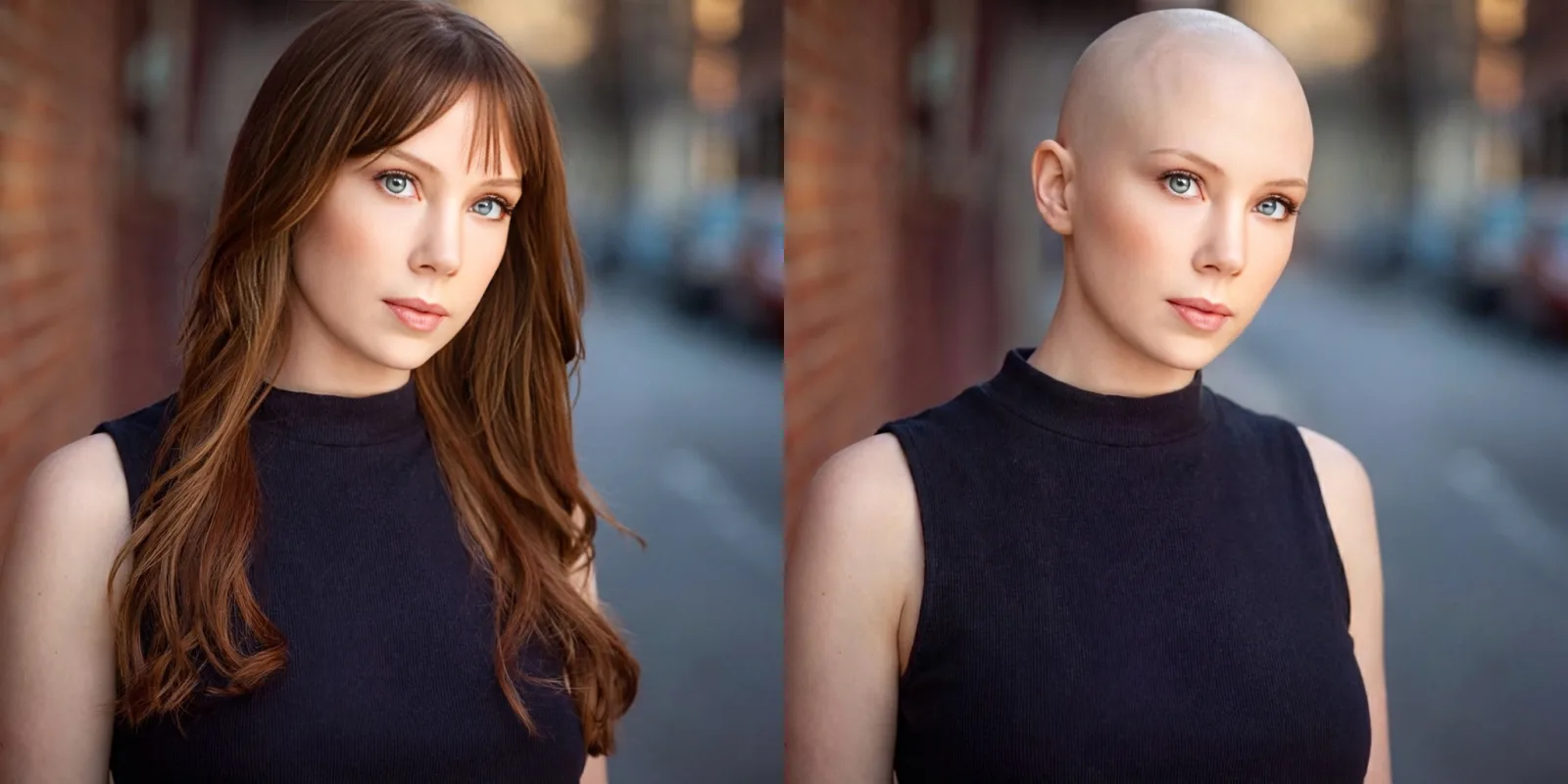Original and bald portrait pair from the Bald Converter gallery.