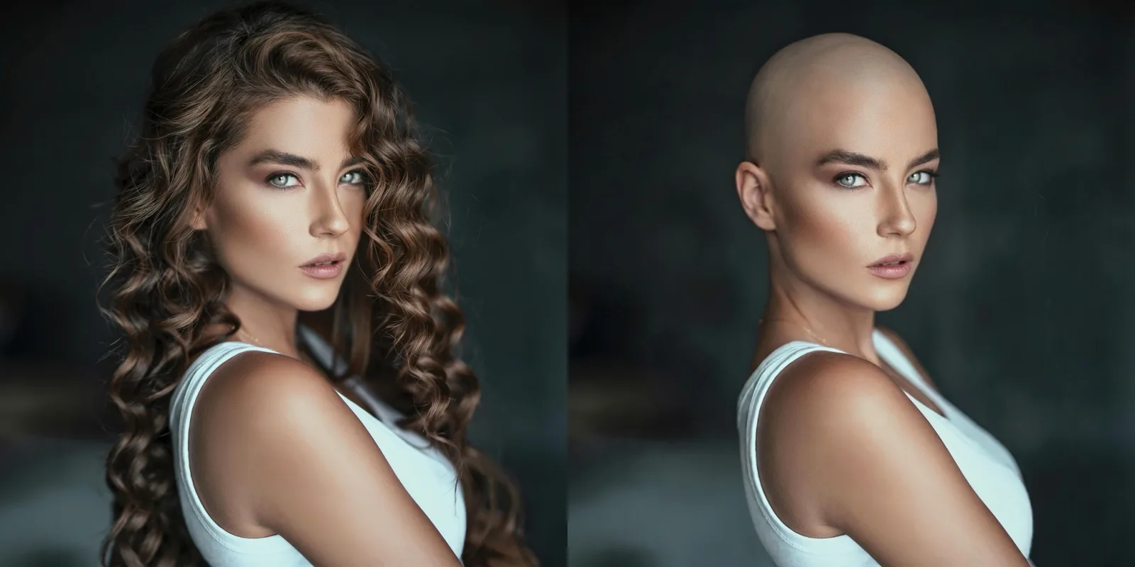 Original and bald portrait pair from the Bald Converter gallery.