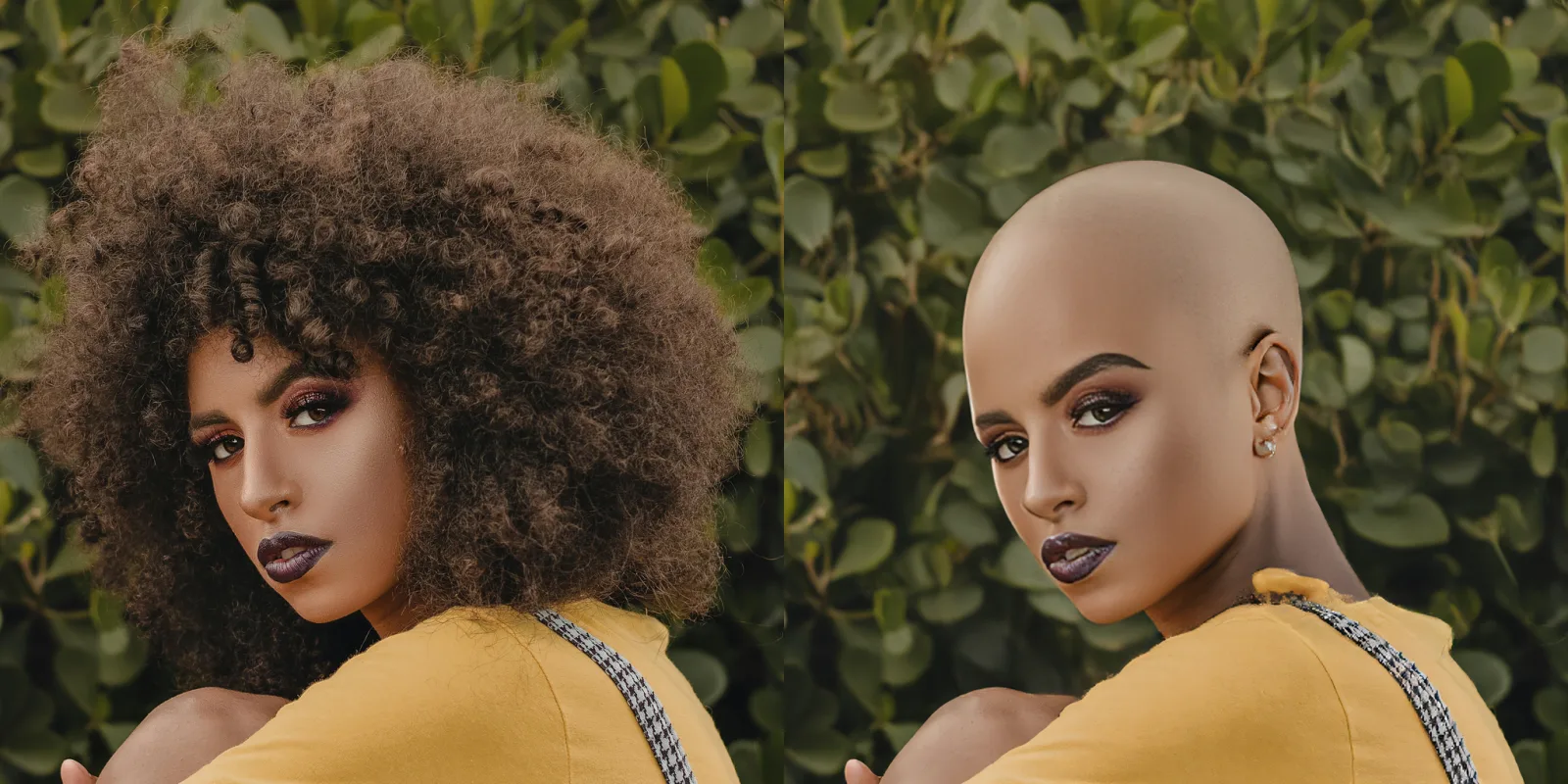Original and bald portrait pair from the Bald Converter gallery.