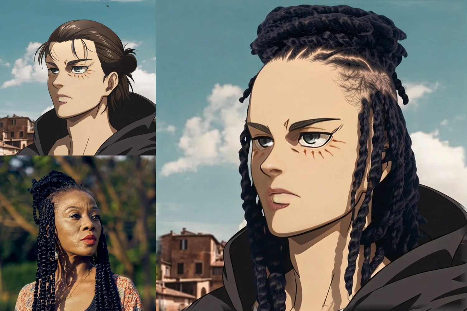 HairPort transfer result showing source, reference hairstyle, and final synthesis.